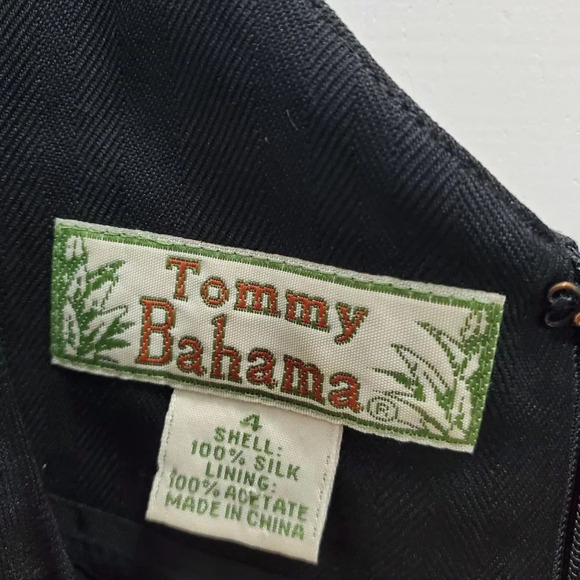Tommy Bahama Women's Black 100% Silk Embroidered Pineapple Sleeveless Dress Sz 4 - Picture 4 of 5